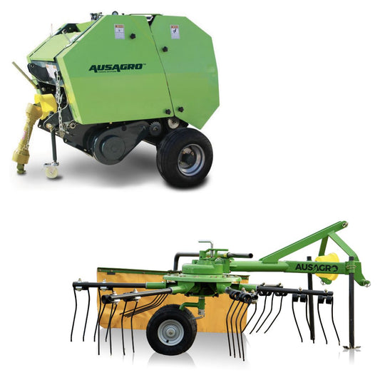 Mini Round Hay Baler & Hay Rake Tedder Combo