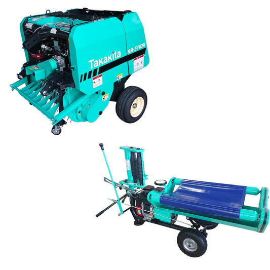 Takakita Mini Round Hay Baler & Hay Wrapper Combo